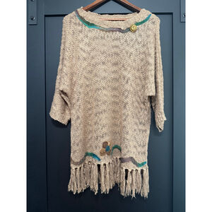 Signature Studio Boho Knit Sweater S/M Felt Floral Detail